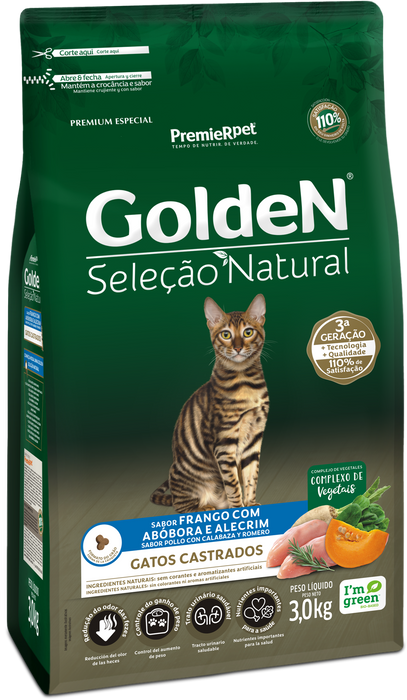 Golden Selec Natural Gatos Castrados Pollo con Calabaza y Romero