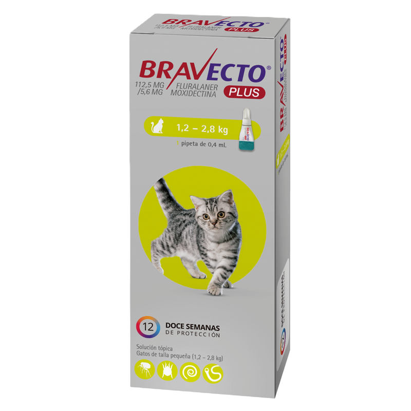 Bravecto® PLUS Gatos 112.5 mg (1.2 - 2.8 Kg)